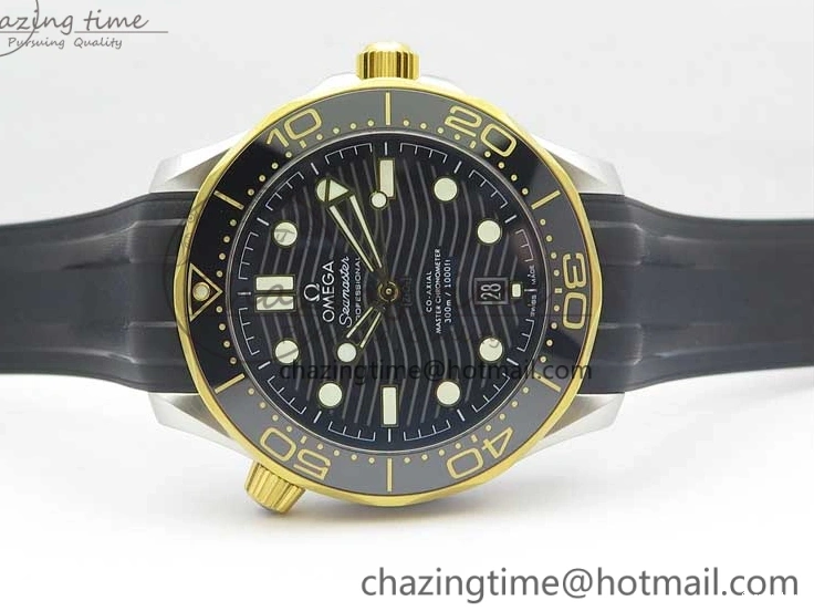 0218 Seasonal 2018 Seamaster Diver 300M SS YG VSF 1:1 Best Edition YG Bezel Black Dial on Black Rubber Strap A 7934